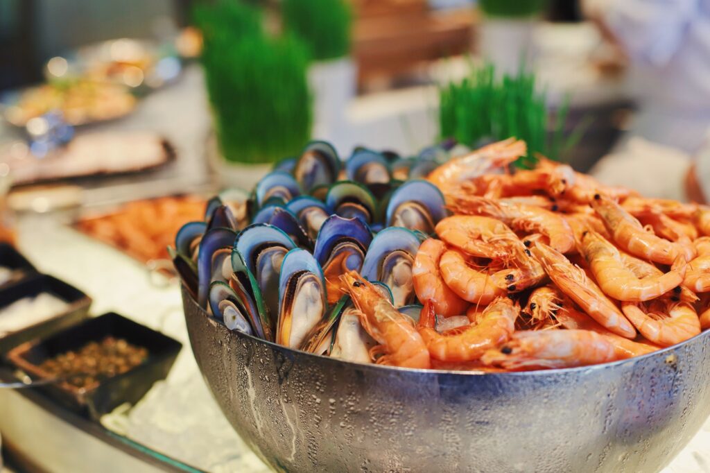 Fresh seafood from buffet dinner restaurant